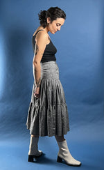 Load image into Gallery viewer, Vintage 1990s Silver Viscose Midi Tiered Skirt, Made in Italy
