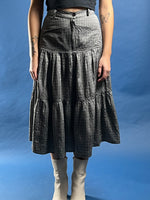 Load image into Gallery viewer, Vintage 1990s Silver Viscose Midi Tiered Skirt, Made in Italy
