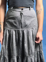 Load image into Gallery viewer, Vintage 1990s Silver Viscose Midi Tiered Skirt, Made in Italy
