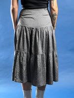 Load image into Gallery viewer, Vintage 1990s Silver Viscose Midi Tiered Skirt, Made in Italy
