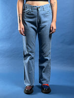 Load image into Gallery viewer, Vintage 1970s Big E White Label Levi&#39;s Corduroy Light Blue Flare Trousers
