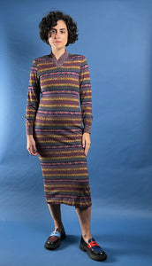 Vintage RARE 1980s Brown Label MISSONI Zig Zag Iconic Pattern Midi Knit Dress w/ Pockets