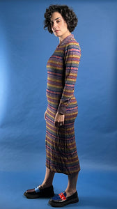 Vintage RARE 1980s Brown Label MISSONI Zig Zag Iconic Pattern Midi Knit Dress w/ Pockets