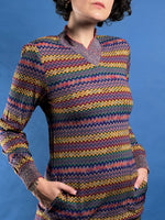 Load image into Gallery viewer, Vintage RARE 1980s Brown Label MISSONI Zig Zag Iconic Pattern Midi Knit Dress w/ Pockets
