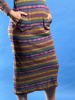 Load image into Gallery viewer, Vintage RARE 1980s Brown Label MISSONI Zig Zag Iconic Pattern Midi Knit Dress w/ Pockets
