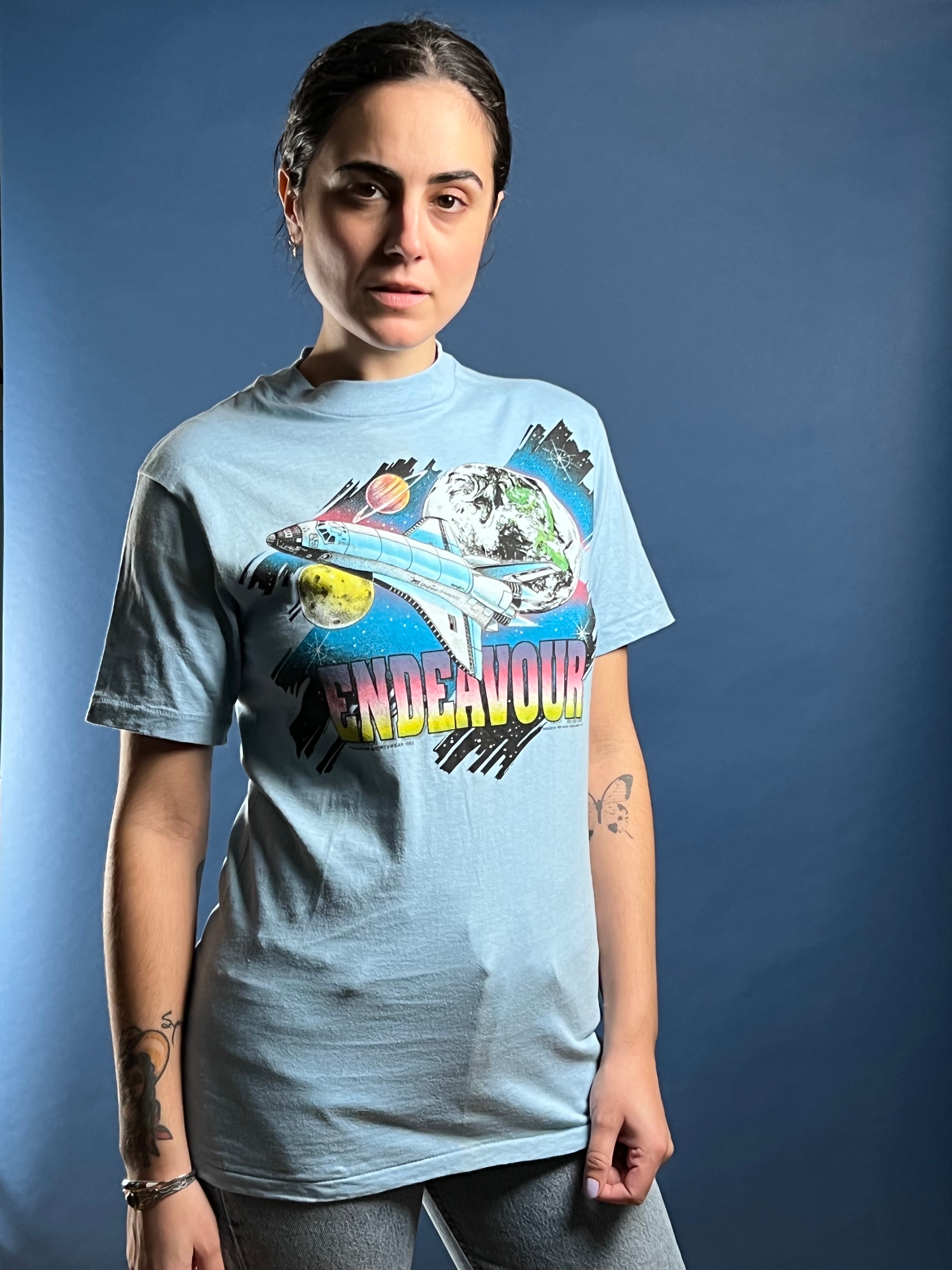 Vintage 1992 Endeavour NASA Print Baby Blue T-shirt