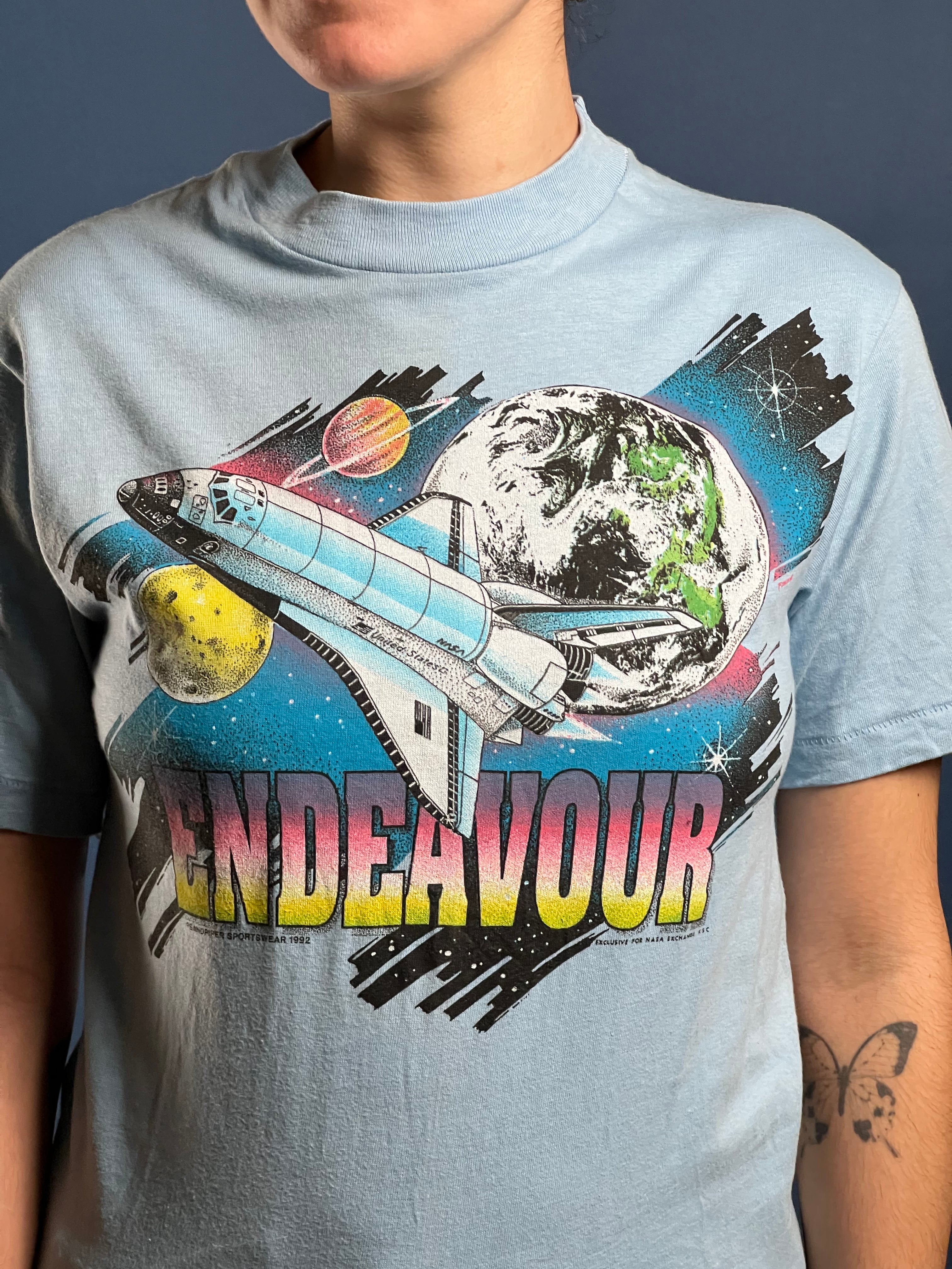 Vintage 1992 Endeavour NASA Print Baby Blue T-shirt