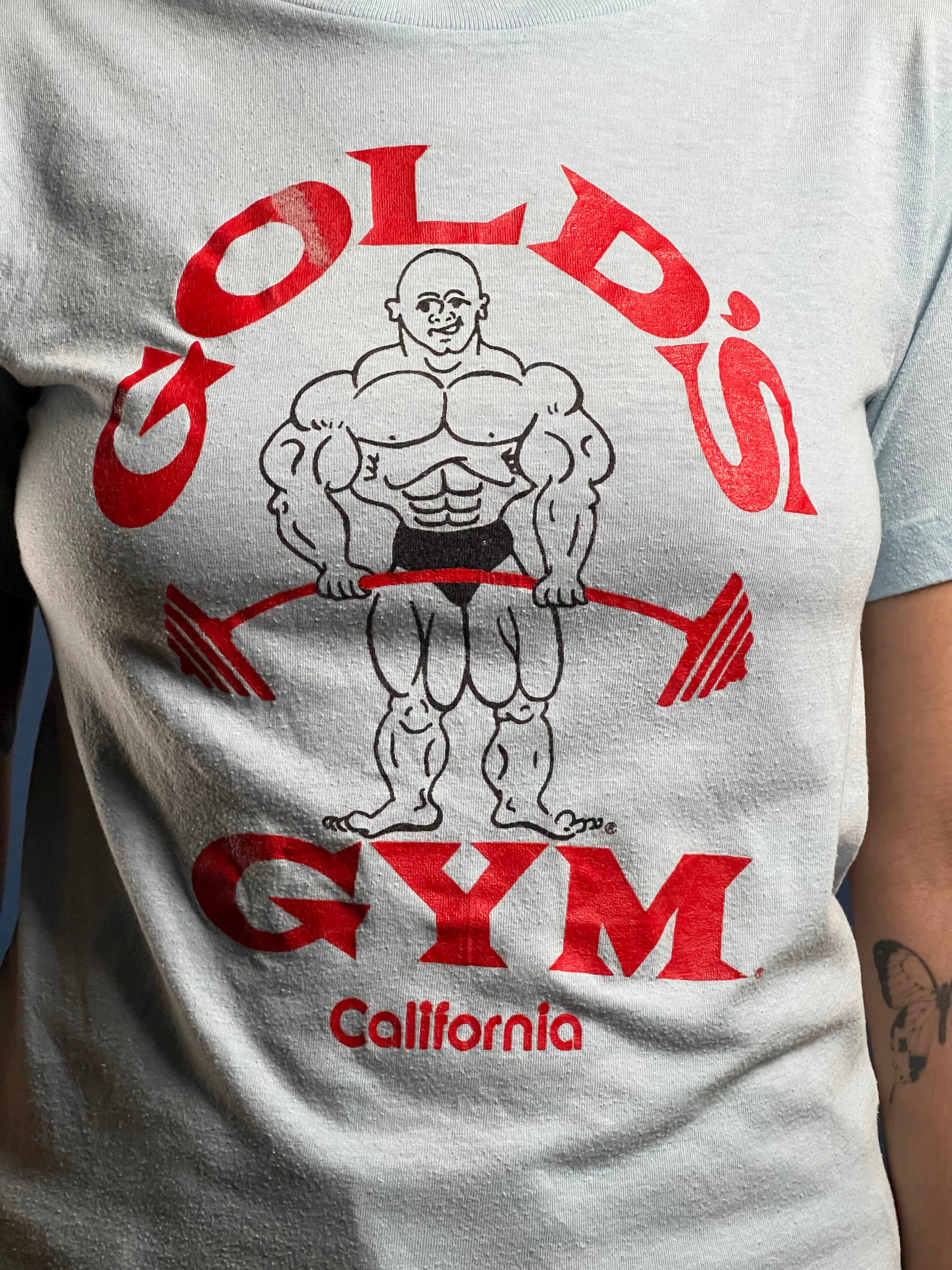 Vintage 1980s GOLD'S GYM Baby Blue T-shirt