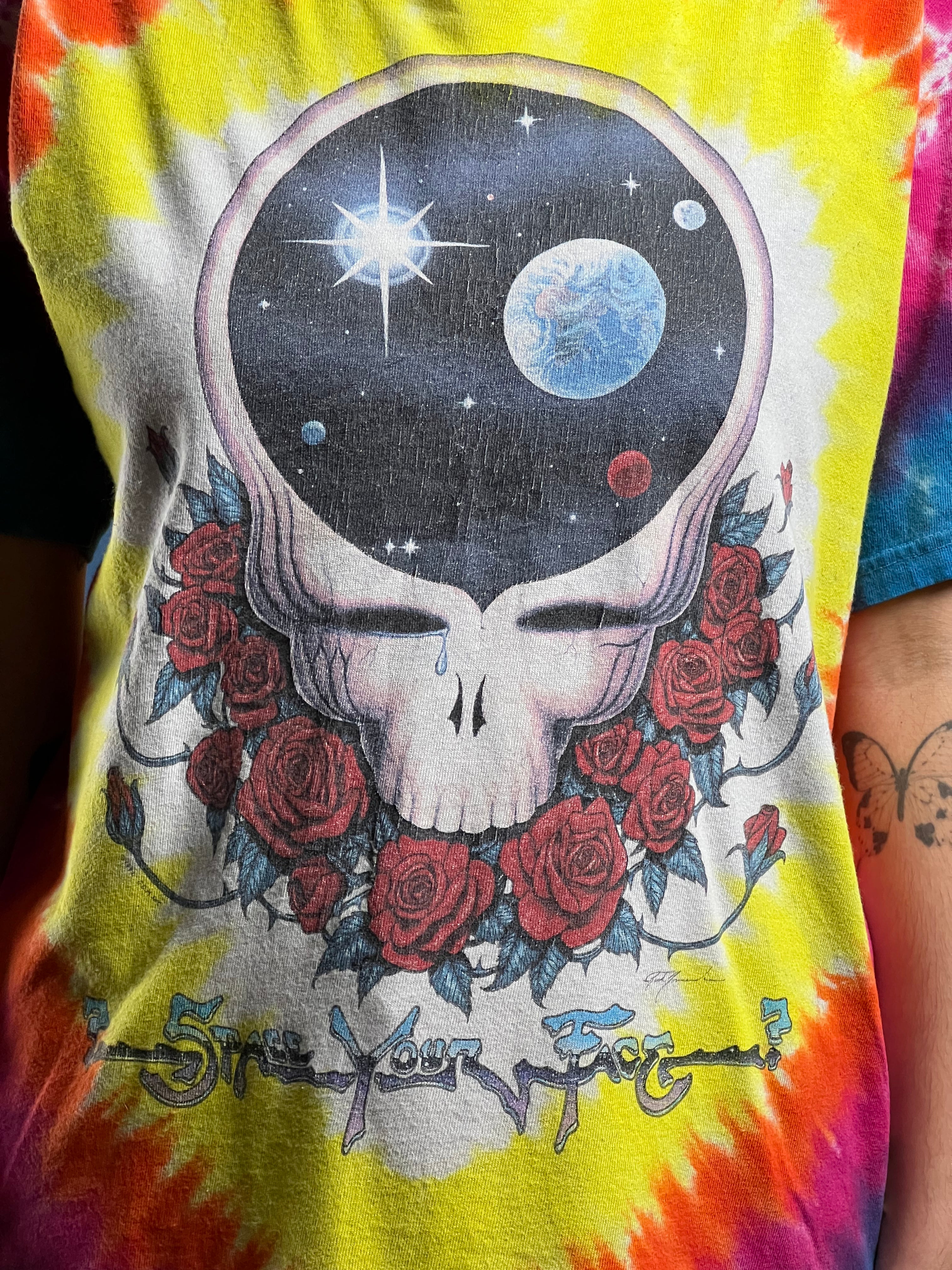 Vintage 1992 Grateful Dead Tie Dye T-shirt w/ "Space your Face" Illustration, 2000s' Reprint