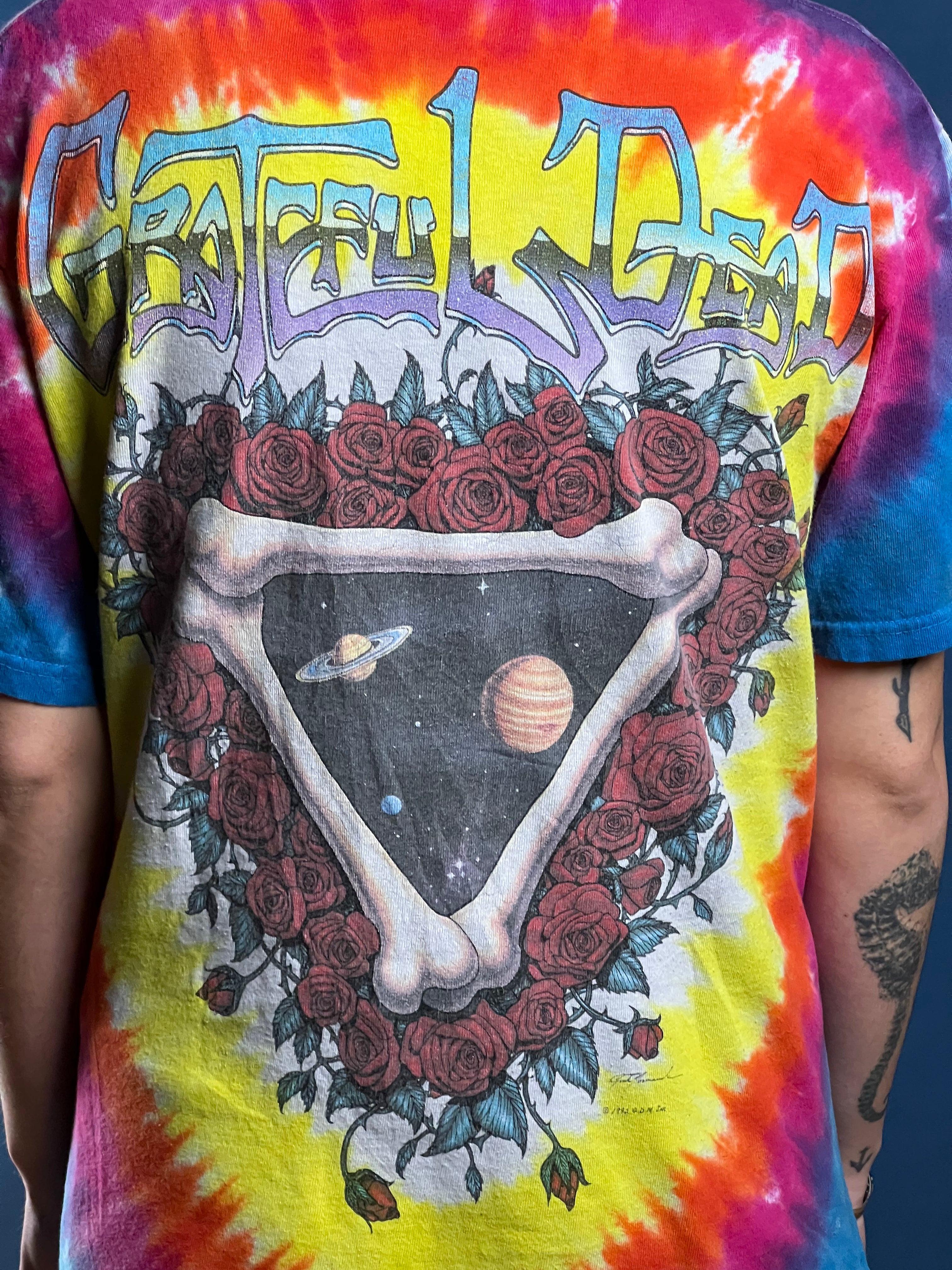 Vintage 1992 Grateful Dead Tie Dye T-shirt w/ "Space your Face" Illustration, 2000s' Reprint