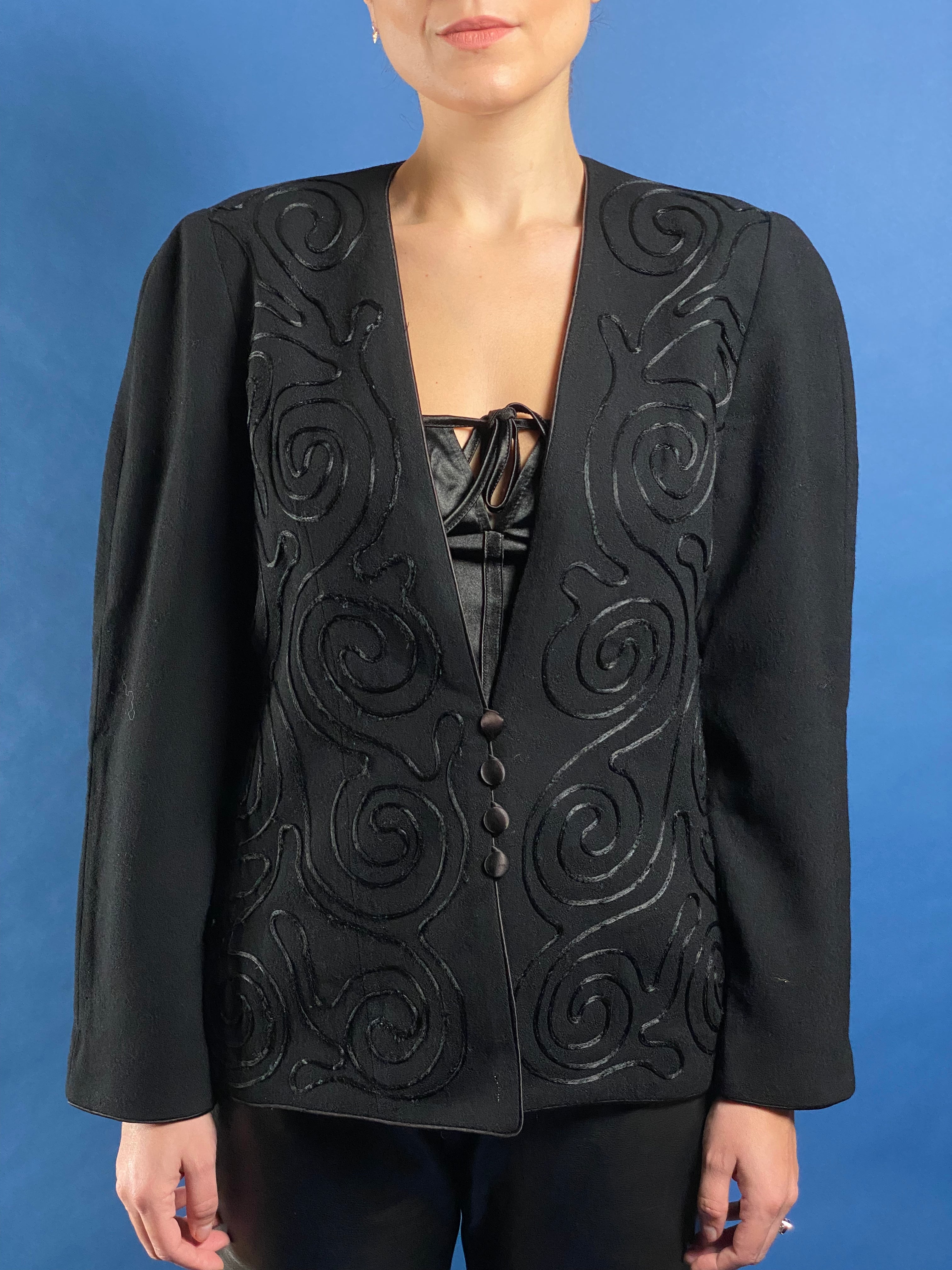 Vintage 1980s CHRISTIAN DIOR Black Embroidery Blazer