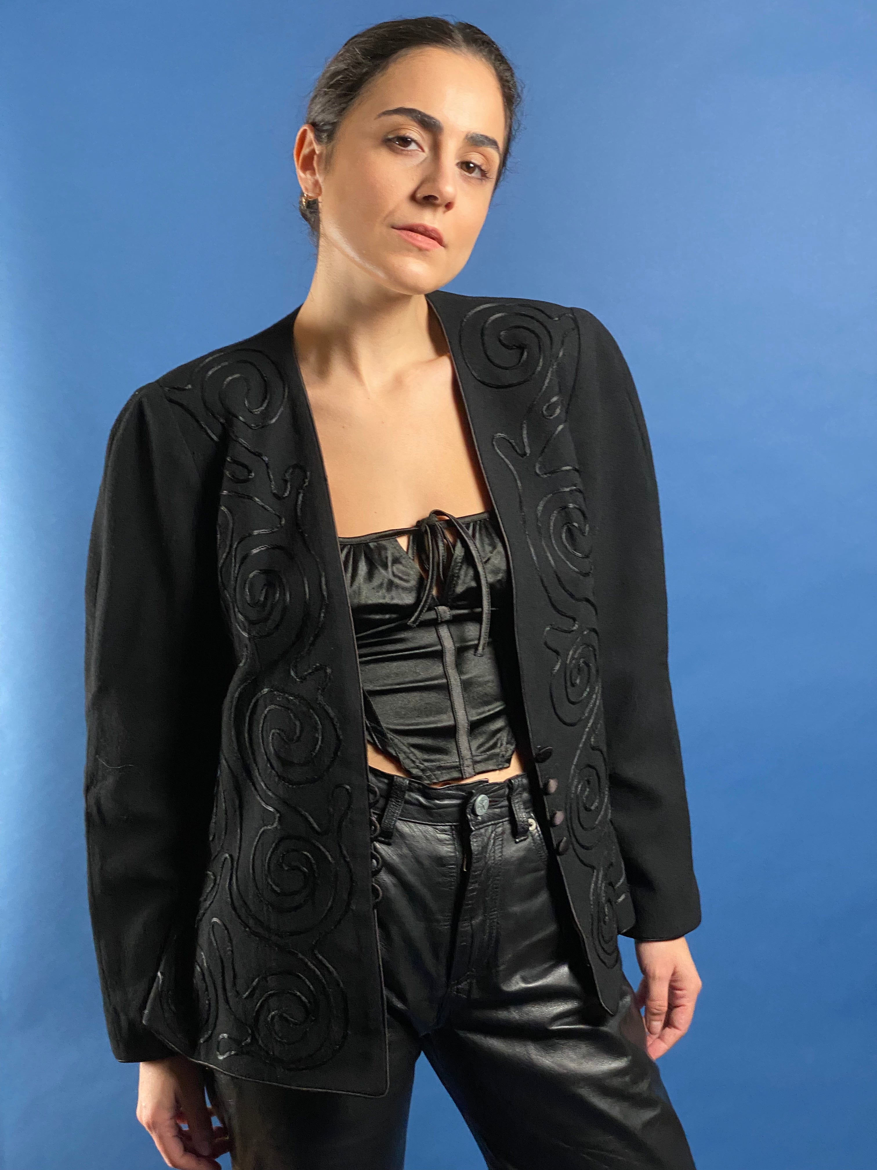 Vintage 1980s CHRISTIAN DIOR Black Embroidery Blazer