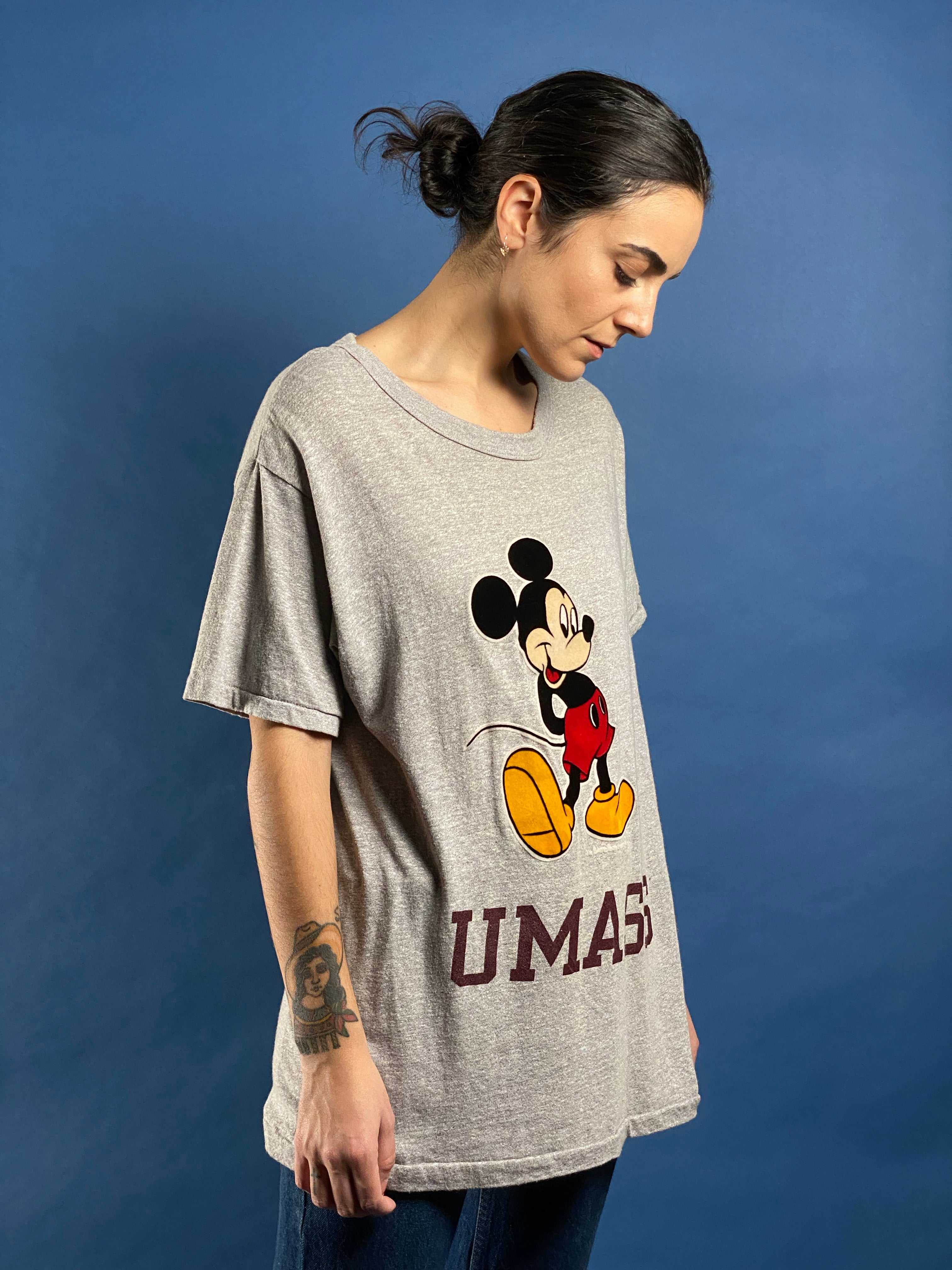 Vintage 1970s CHAMPION Mickey Mouse Grey Uni 50/50 T-shirt