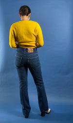 Load image into Gallery viewer, Vintage 1970s Orange Tab Dark Wash Bootcut LEVI&#39;S Jeans
