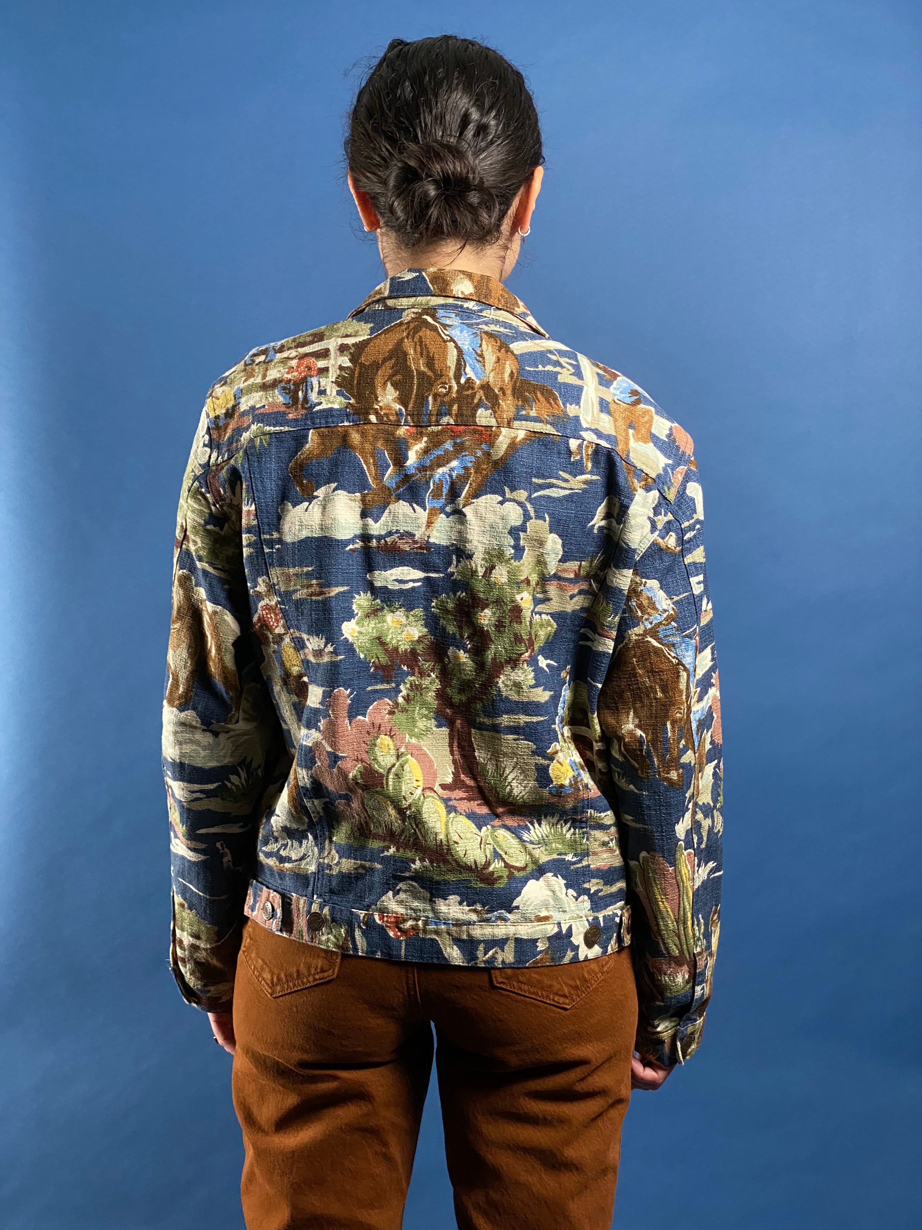 Vintage 1990s Cotton/Denim Cowboy Print Jacket