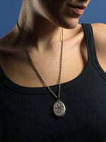 Load image into Gallery viewer, Antique 1920s Silver Necklace w/ Large Locket w/ Floral Engraving
