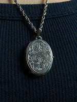 Load image into Gallery viewer, Antique 1920s Silver Necklace w/ Large Locket w/ Floral Engraving
