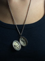 Load image into Gallery viewer, Antique 1920s Silver Necklace w/ Large Locket w/ Floral Engraving
