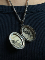 Load image into Gallery viewer, Antique 1920s Silver Necklace w/ Large Locket w/ Floral Engraving
