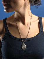 Load image into Gallery viewer, Antique 1920s Silver Necklace w/ Large Locket w/ Floral Engraving
