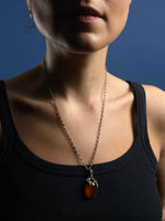 Load image into Gallery viewer, Antique Art Nouveau 1930s Amber &amp; Silver Pendant Necklace
