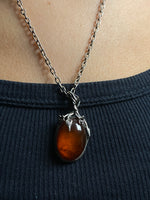 Load image into Gallery viewer, Antique Art Nouveau 1930s Amber &amp; Silver Pendant Necklace
