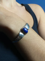 Load image into Gallery viewer, Vintage 1970s Native American Silver Cuff w/ Floral style &amp; Lapis Lazuli Stone
