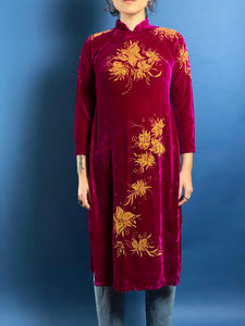 Vintage Early 1970s Silk Velvet Vietnamese áo dài Top/Dress