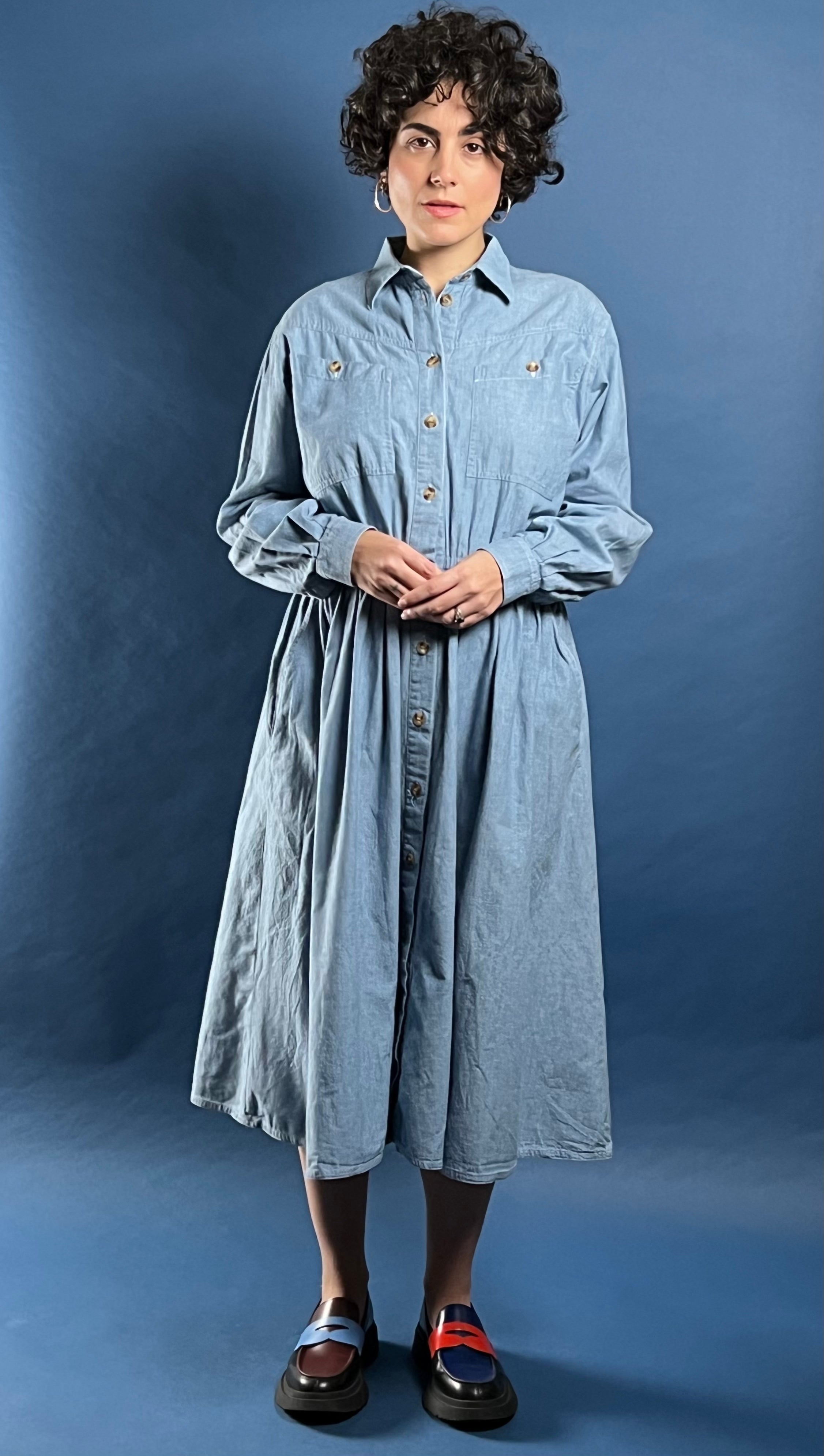 Vintage 1980s JAEGER Denim Maxi Aline Dress