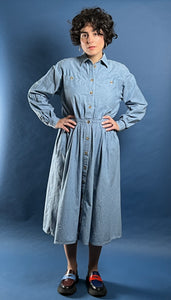 Vintage 1980s JAEGER Denim Maxi Aline Dress