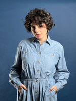 Load image into Gallery viewer, Vintage 1980s JAEGER Denim Maxi Aline Dress
