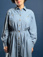 Load image into Gallery viewer, Vintage 1980s JAEGER Denim Maxi Aline Dress
