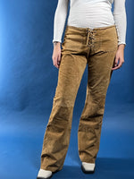 Load image into Gallery viewer, Vintage 1990s Leather Suede Bootcut Low waist Light Brown Trousers
