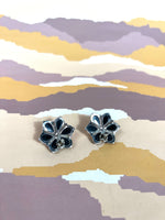 Load image into Gallery viewer, Vintage Silver Earrings w/ Green Amber Stones and Floral Design
