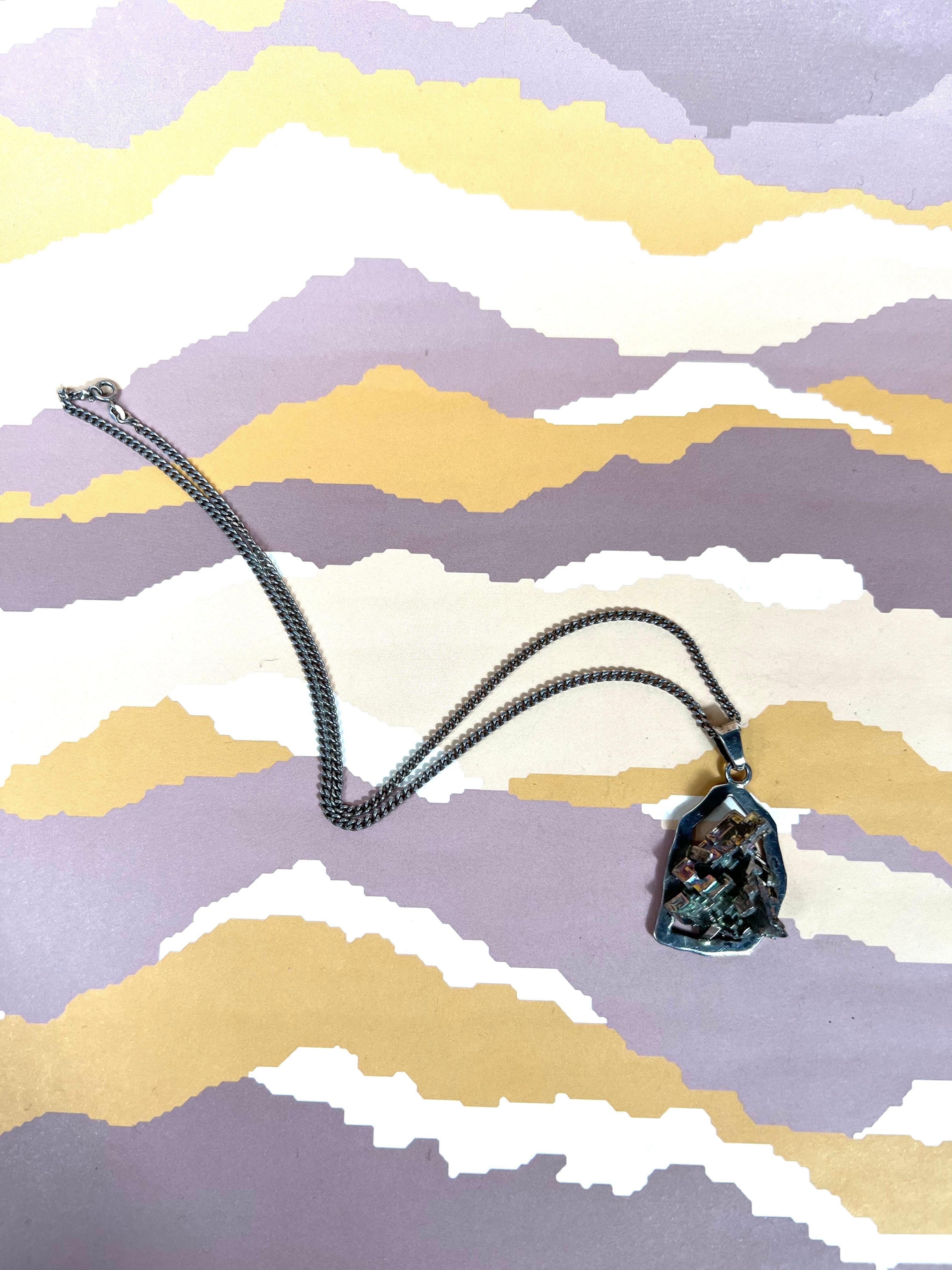 Vintage 1960s Brutalist Necklace w/ Hematite Stone