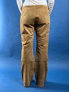 Vintage 1990s Leather Suede Bootcut Low waist Light Brown Trousers