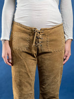 Load image into Gallery viewer, Vintage 1990s Leather Suede Bootcut Low waist Light Brown Trousers
