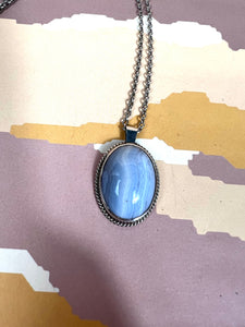 Vintage 1920s Art Deco Pendant Necklace w/ Blue Lace Agate Stone