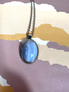 Vintage 1920s Art Deco Pendant Necklace w/ Blue Lace Agate Stone