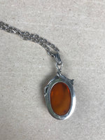 Load image into Gallery viewer, Antique Art Nouveau 1930s Amber &amp; Silver Pendant Necklace
