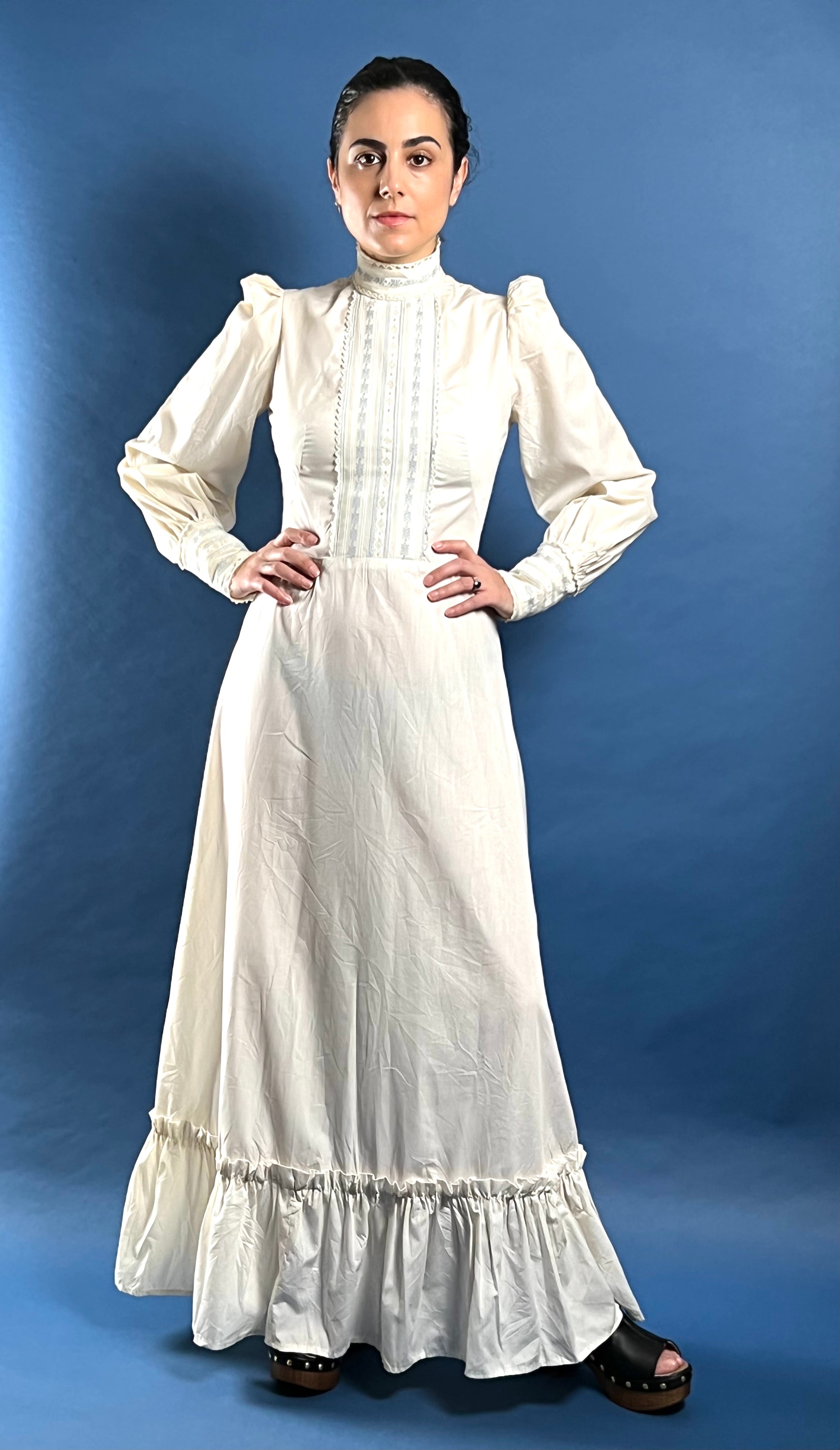 Vintage 1970s Ivory/White Edwardian Style Prairie Maxi Dress