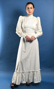 Vintage 1970s Ivory/White Edwardian Style Prairie Maxi Dress