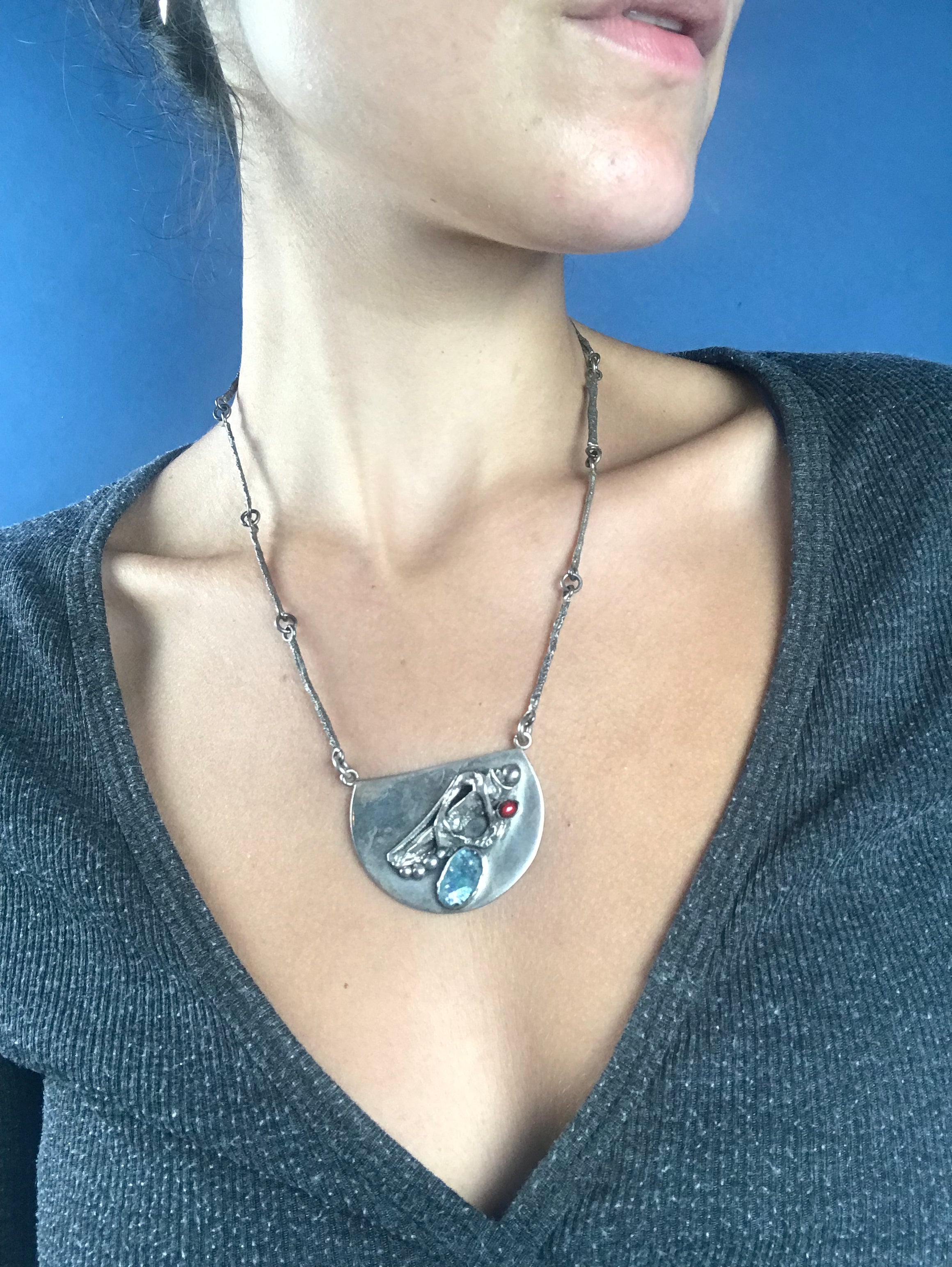 Vintage Mid Century Brutalist Silver Necklace