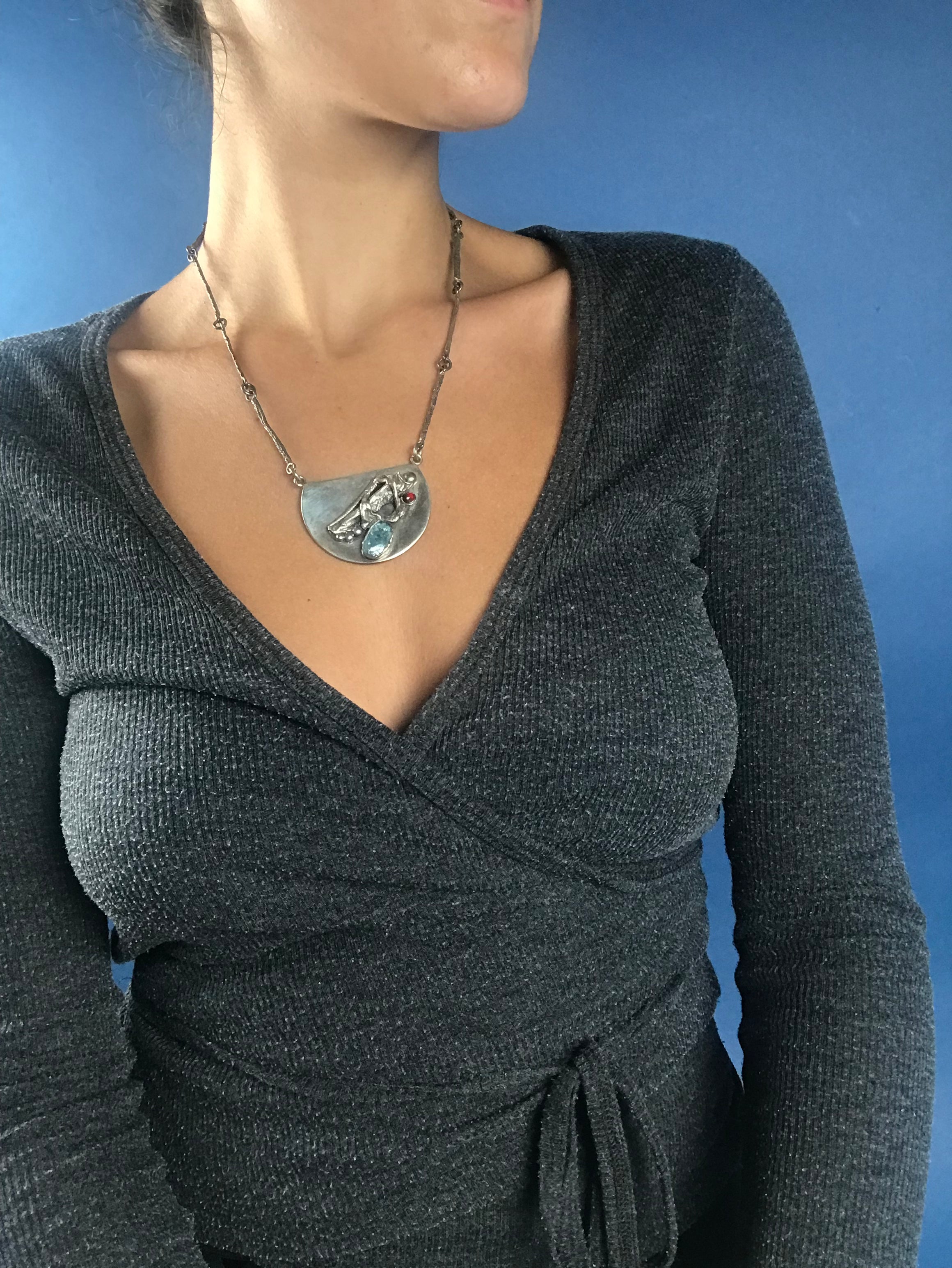 Vintage Mid Century Brutalist Silver Necklace