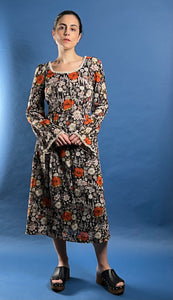 Vintage 1970s Prairie Floral Midi Dress