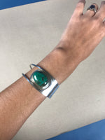 Load image into Gallery viewer, Vintage Mexico Silver Malachite Cuff Bracelet
