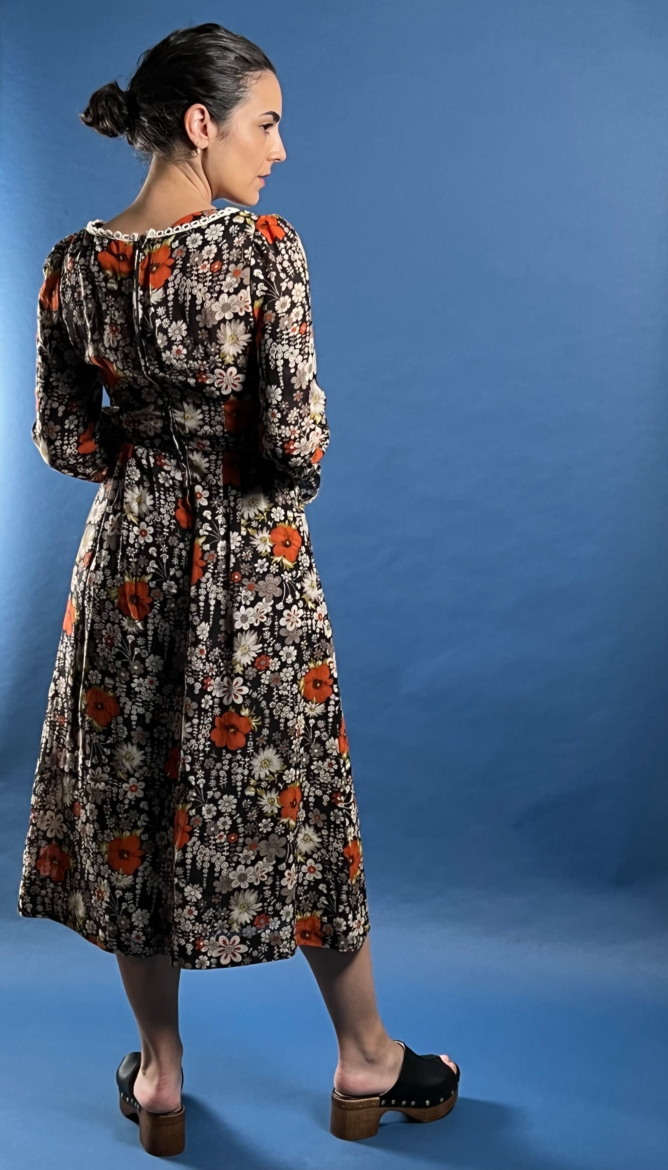 Vintage 1970s Prairie Floral Midi Dress