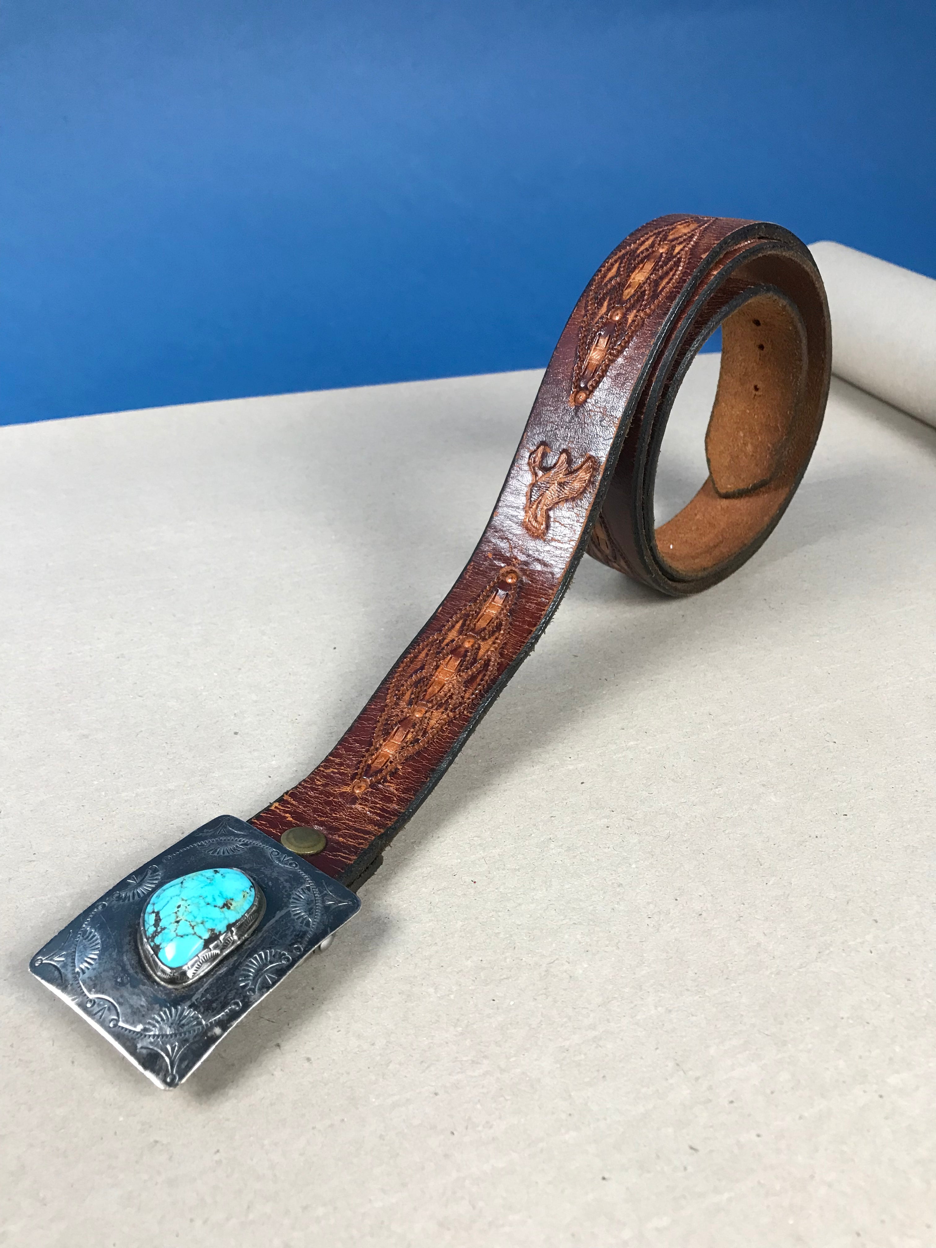 Vintage 1950s Native American Belt w/ Turquoise Stone