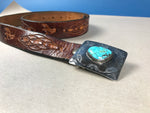 Load image into Gallery viewer, Vintage 1950s Native American Belt w/ Turquoise Stone
