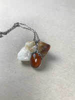 Load image into Gallery viewer, Antique Art Nouveau 1930s Amber &amp; Silver Pendant Necklace
